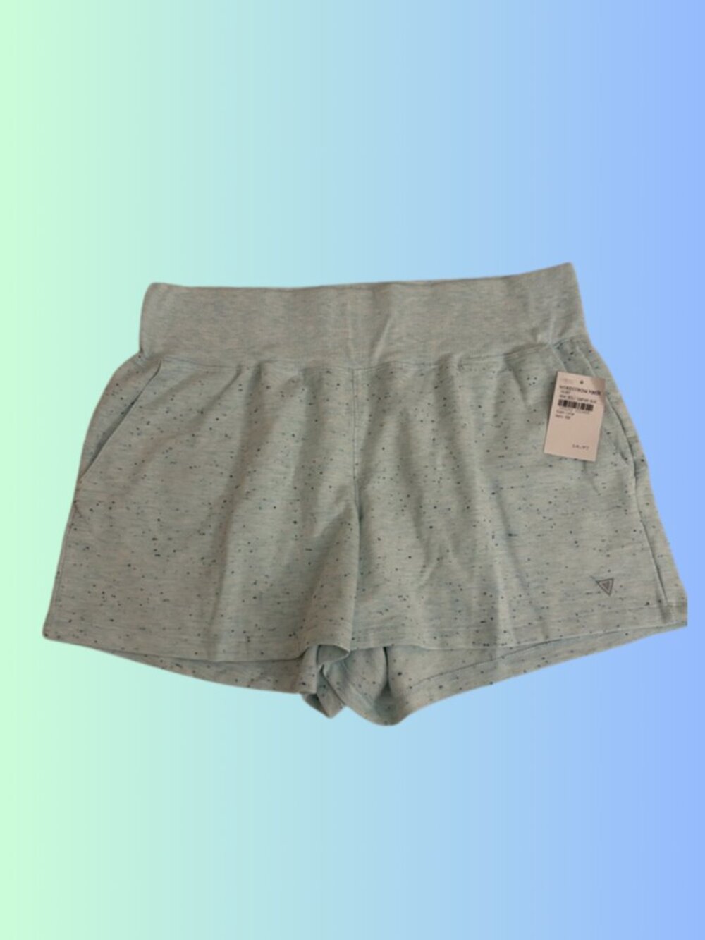 Light Blue Speckled Fold-Over Waist Athletic Shorts